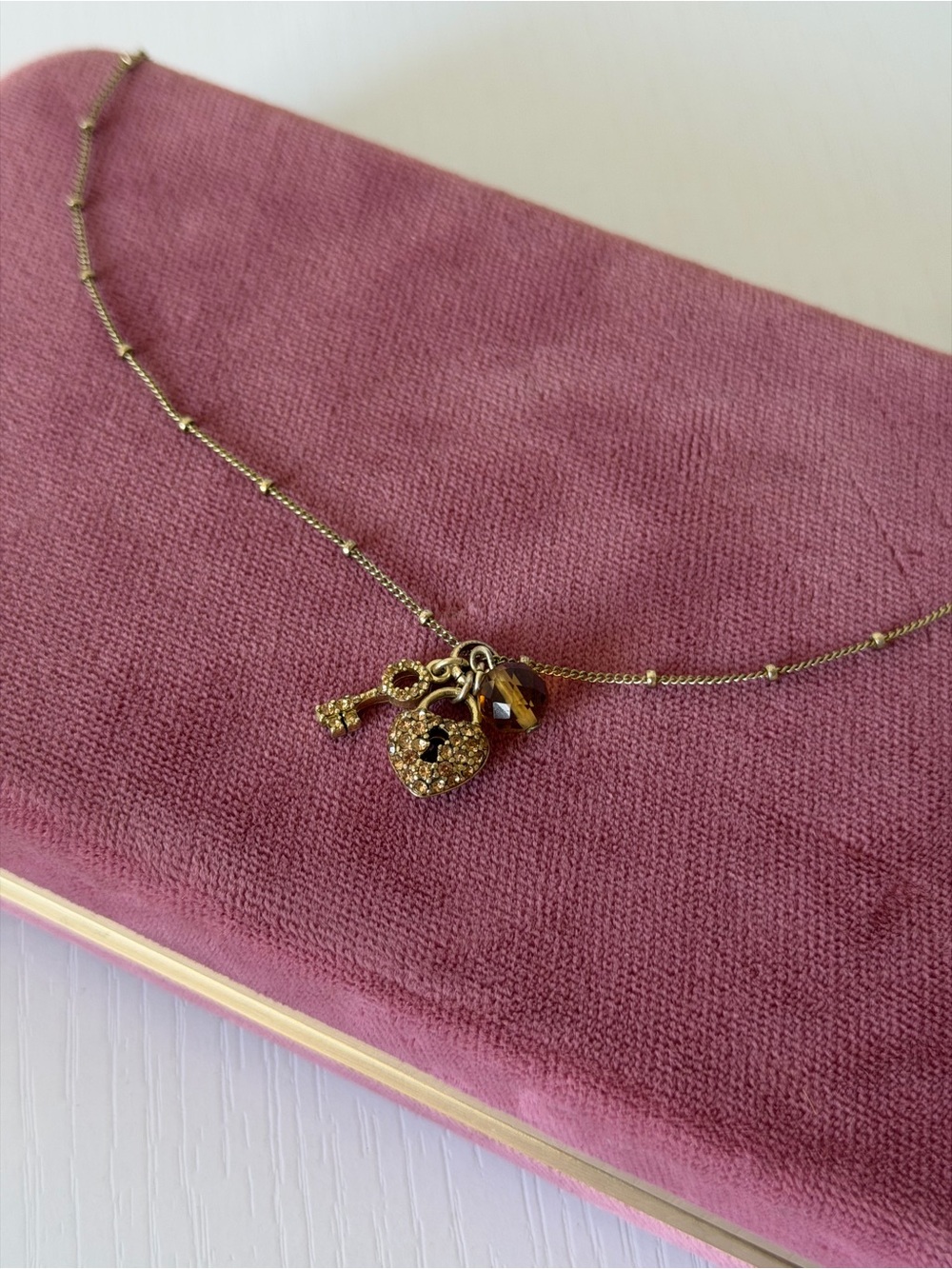 Fossil Vintage Style Gold-Tone Key & Heart Lock Charm Necklace 18”